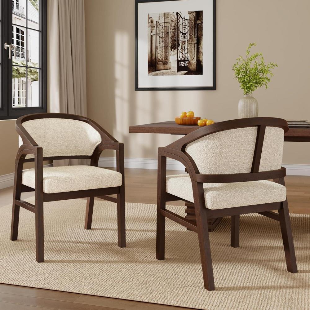 image:imageChristopher Knight Home Sepharine Modern Wooden Dining Chairs Set of 2 Boucle Upholstered Kitchen Side Armchairs Living Room Comfy Reading Chair with Curved Back Extra Seating Light Ash  BeigeWalnut  Beige
