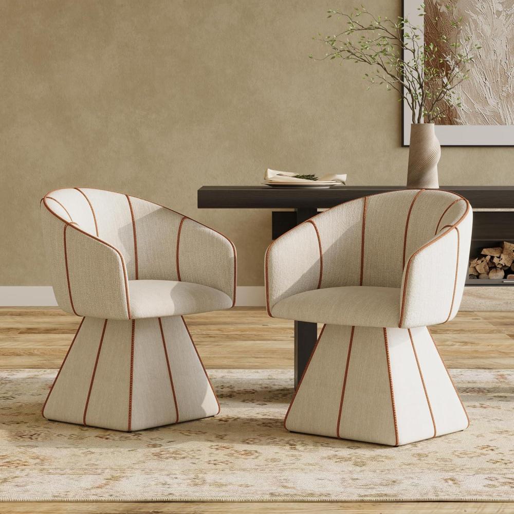 image:imageChristopher Knight Home Unami 90 Swivel Dining Chairs Set of 2 Upholstered Swivel Accent Chair Modern Swivel Barrel Chair BeigeChampagneBeigechampagne