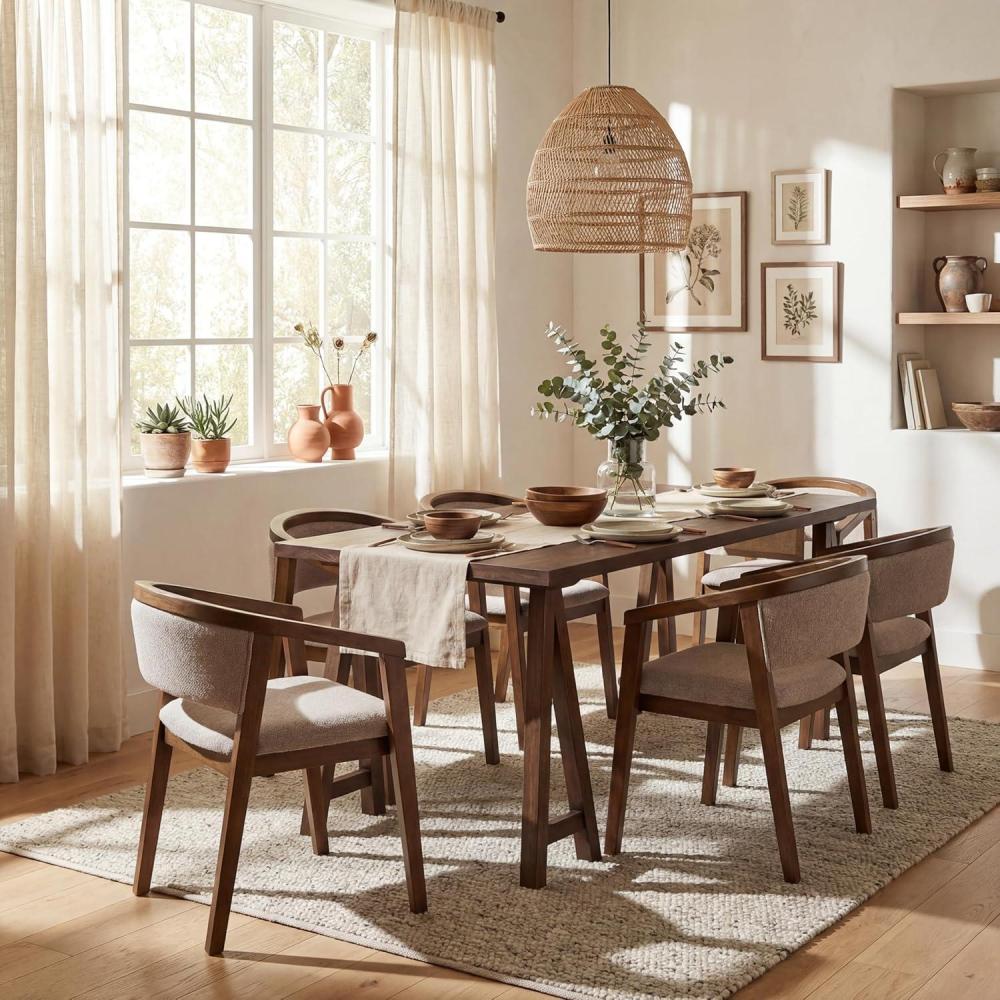 image:imageChristopher Knight Home Yunara Modern Dining Table Set for 6 Kitchen Table and Dining Chairs Set of 6 Solid Wood Dining Room Table Set for 6 Dark BeigeWalnut