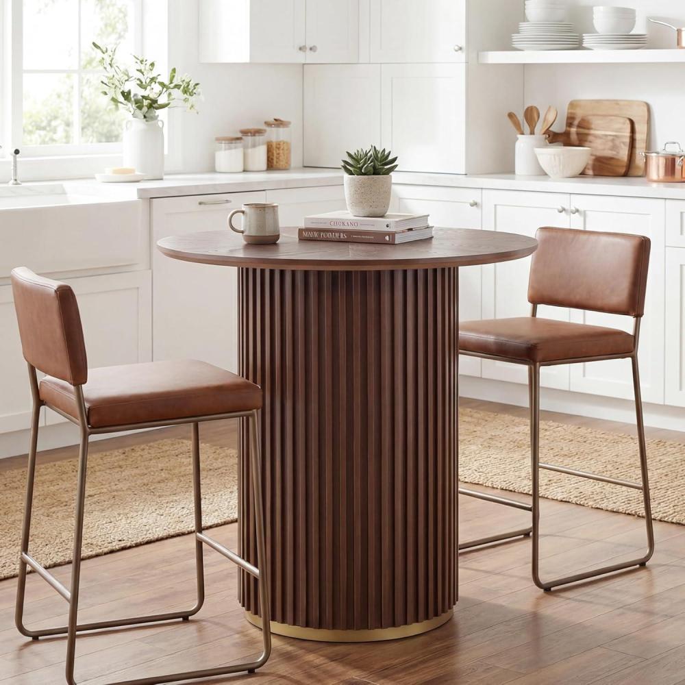 image:imageChristopher Knight Home Zenzi Round Kitchen Bar Table for Home KitchenDining Room Sturdy Wooden Counter Height Pub Table with Fluted Pedestal Base Circle Mid Century Dining Table BlackWalnut