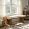 Christopher Knight Home 55″ Chenille Upholstered Bench with Solid Rubber Wood Legs, Modern Farmhouse Bedroom Bench, Padded Entryway Bench Seat, Dining Bench for Living Room End of Bed, Light Brown(Beige)