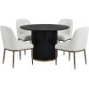 Christopher Knight Home Brasel Modern Round Dining Table Set for 4, Kitchen Table and Dining Chairs Set of 4, Solid Wood Dining Room Table Set for 4, Beige+Forged Brass+Black(Beige+forged Brass+black)