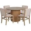 Christopher Knight Home Cashy 5 Piece Dining Table Set for 4, Wooden Dining Set with Pedestal Round Table and Upholstered Chairs, Modern Kitchen and Dining Room Furniture, Light Natural+Beige(Light Natural  Beige)