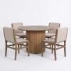 Christopher Knight Home Cashy 5 Piece Dining Table Set for 4, Wooden Dining Set with Pedestal Round Table and Upholstered Chairs, Modern Kitchen and Dining Room Furniture, Light Natural+Beige(Walnut+beige+natural)