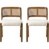 Christopher Knight Home Cayde Upholstered Dining Chairs Set of 2, Kitchen Side Chair with Cane Backrest, Rubberwood Dining Room Chair, Extra Seat for Living Room, Walnut+Beige(Walnut+beige)