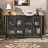 Christopher Knight Home Eileen Modern Storage Cabinet with 4 Doors, Large Size Buffet Cabinet with Storage and Adjustable Shelf, Wooden Sideboard Cabinet for Dining Room/Kitchen/Living Room, Natural(Black)