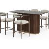 Christopher Knight Home Grace 5 Piece Bar Table and Chairs Set for 4, Modern Counter Table & Bar Chairs Set for Kitchen and Dining Room Furniture, Metal Upholstered Counter Stools, Black+Beige+Gold(Walnut+beige+black)