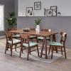 Christopher Knight Home Idalia Mid-Century Modern 7 Piece Dining Set, Light Beige and Walnut(Walnut + Mint)