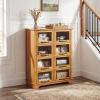 Christopher Knight Home Judland Modern Storage Cabinet with Glass Doors, Wooden Display Cabinet with Shelves and 8 Doors, Accent Cabinet for Living Room/Kitchen, Spacious Dining Room Cupboard, Natural