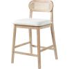 Christopher Knight Home Kaylin Modern Counter Height Bar Stools Set of 2, Upholstered Bar Stool for Kitchen Island, Rubberwood Dining Room Chair, Counter Stool with Footrest, Natural+Beige(Natural+beige/Rattan Back)
