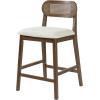 Christopher Knight Home Kaylin Modern Counter Height Bar Stools Set of 2, Upholstered Bar Stool for Kitchen Island, Rubberwood Dining Room Chair, Counter Stool with Footrest, Natural+Beige(Brown+beige/Rattan Back)