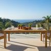 Christopher Knight Home Labrov 69”L Acacia Wood Outdoor Dining Table with Umbrella Hole, Sturdy Rectangular Patio Table for 6 People, Indoor and Outdoor Dining Room Table with Slatted Design, Teak