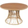 Christopher Knight Home Pella Farmhouse Acacia Wood Round Dining Table for 4-6 People, Patio Dining Room Table with Handwoven Wicker Base for Backyard/Garden, Slatted Design Outdoor Patio Table, Brown(Teak)