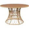 Christopher Knight Home Pella Farmhouse Acacia Wood Round Dining Table for 4-6 People, Patio Dining Room Table with Handwoven Wicker Base for Backyard/Garden, Slatted Design Outdoor Patio Table, Brown(Teak)