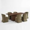 Christopher Knight Home Qiyana Modern Dining Table Set for 6, Comfy Upholstered Dining Chairs and Solid Wood Kitchen Table Set, Rectangular Dining Room Table Set for 6, Beige + Light Natural(Olive Green + Walnut)