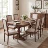 Christopher Knight Home Regina French Country Dining Chairs Set of 6, Wooden Dining Room Chair, High Back Kitchen Side Chair, Fabric Upholstered Armless Extra Seat, Beige+Walnut(Beige+walnut)