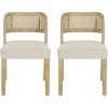 Christopher Knight Home Selwyn Dining Chairs Set of 2, Modern Dining Chair with Fabric Upholstery and Curved Back, Rubberwood Frame Kitchen Chairs with Cane Webbing, Accent Chairs, Beige+Natural(Beige+natural)
