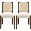 Christopher Knight Home Xinzi Comfy Upholstered Dining Chairs Set of 2, Rubberwood Kitchen Chairs with Woven Rope Backrest, Extra Seat for Dining Room, Armless Dining Chair, Beige + Natural Ash(Beige + Walnut)