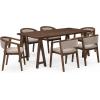 Christopher Knight Home Yunara Modern Dining Table Set for 6, Kitchen Table and Dining Chairs Set of 6, Solid Wood Dining Room Table Set for 6, Dark Beige+Walnut