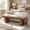 Christopher Knight Home 55″ Chenille Upholstered Bench with Solid Rubber Wood Legs, Modern Farmhouse Bedroom Bench, Padded Entryway Bench Seat, Dining Bench for Living Room End of Bed, Light Brown(Light Brown)