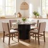 Christopher Knight Home Cashy 5 Piece Dining Table Set for 4, Wooden Dining Set with Pedestal Round Table and Upholstered Chairs, Modern Kitchen and Dining Room Furniture, Light Natural+Beige(Walnut+beige+black)