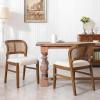 Christopher Knight Home Cayde Upholstered Dining Chairs Set of 2, Kitchen Side Chair with Cane Backrest, Rubberwood Dining Room Chair, Extra Seat for Living Room, Walnut+Beige(Walnut+beige)