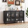 Christopher Knight Home Eileen Modern Storage Cabinet with 4 Doors, Large Size Buffet Cabinet with Storage and Adjustable Shelf, Wooden Sideboard Cabinet for Dining Room/Kitchen/Living Room, Natural(Black)