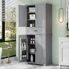 Christopher Knight Home Parlington Bathroom Cabinets with Multi-Functional Storage Space, Wood Frame, Stacking Structure, Drawer with Slide Rails, Adjustable Shelf, Doors with Three-Tier Racks, White(Grey)
