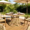 Christopher Knight Home Pella Farmhouse Acacia Wood Round Dining Table for 4-6 People, Patio Dining Room Table with Handwoven Wicker Base for Backyard/Garden, Slatted Design Outdoor Patio Table, Brown(Teak)