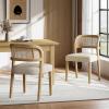 Christopher Knight Home Selwyn Dining Chairs Set of 2, Modern Dining Chair with Fabric Upholstery and Curved Back, Rubberwood Frame Kitchen Chairs with Cane Webbing, Accent Chairs, Beige+Natural(Beige+natural)