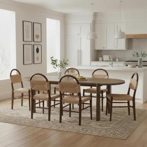 Christopher Knight Home Alfie Modern Dining Table Set for 6, Solid Wood Kitchen Table and Dining Chairs Set of 6, Rubberwood Dining Room Table Set 6, Light Brown+Walnut