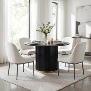 Christopher Knight Home Brasel Modern Round Dining Table Set for 4, Kitchen Table and Dining Chairs Set of 4, Solid Wood Dining Room Table Set for 4, Beige+Forged Brass+Black(Beige+forged Pewter+black)