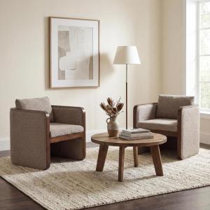 Christopher Knight Home Cabelo Boucle Upholstered Dining Chairs Set of 2, Sturdy Wooden Dining Chair with Curved Back, Modern Armchairs and Thick Cushions, Versatile Indoor Usage, Almond + Walnut(Brown + Walnut)