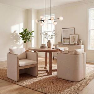 Christopher Knight Home Cabelo Boucle Upholstered Dining Chairs Set of 2, Sturdy Wooden Dining Chair with Curved Back, Modern Armchairs and Thick Cushions, Versatile Indoor Usage, Almond + Walnut(Beige + Natural Ash)