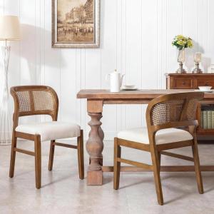 Christopher Knight Home Cayde Upholstered Dining Chairs Set of 2, Kitchen Side Chair with Cane Backrest, Rubberwood Dining Room Chair, Extra Seat for Living Room, Walnut+Beige(Walnut+beige)