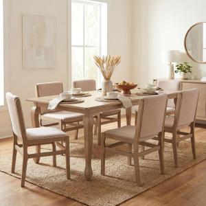 Christopher Knight Home Cole Wooden 7 Piece Dining Table Set with Chairs, Extendable Dining Room Table Set with Butterfly Leaf Design, Rustic Upholstered Dining Chairs Set of 6, Light Natural+Beige(Light Natural+beige)