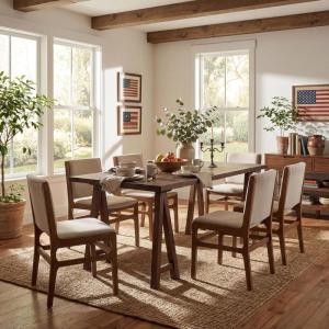 Christopher Knight Home Coston Modern Dining Table Set for 6, Kitchen Table and Dining Chairs Set of 6, Solid Wood Dining Room Table Set for 6, Beige+Walnut