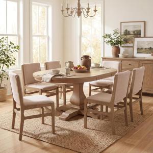 Christopher Knight Home Dean Rubber Wood Dining Chairs Set of 6, Modern Upholstered Dining Chairs, Armless Kitchen Chairs, Dining Room Living Room Accent Chair for Extra Seat, Walnut+Beige(Light Natural+beige)