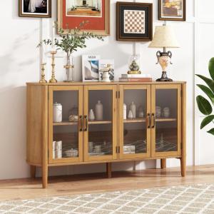 Christopher Knight Home Eileen Modern Storage Cabinet with 4 Doors, Large Size Buffet Cabinet with Storage and Adjustable Shelf, Wooden Sideboard Cabinet for Dining Room/Kitchen/Living Room, Natural(Natural)