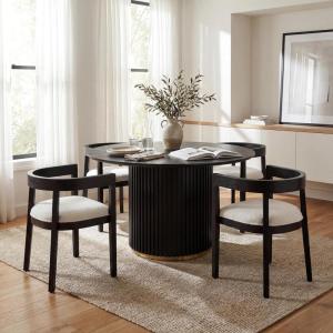 Christopher Knight Home Elev Modern Round Dining Table Set for 4, 5 Piece Dining Room Table Set for 4, Kitchen Table and Chair Set of 4, Black+Milky White