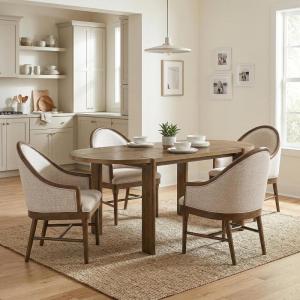 Christopher Knight Home Gernang Mid-Century Modern Dining Table Set for 4, Solid Wood Kitchen Table and Dining Chairs Set of 4, Rubberwood Dining Room Table Set for 4, Beige+Walnut(Dining Set for 4)