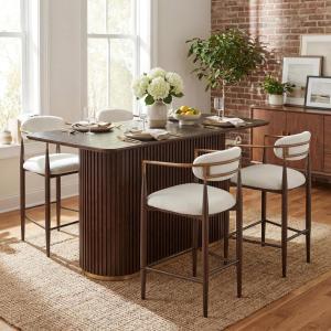 Christopher Knight Home Grace 5 Piece Bar Table and Chairs Set for 4, Modern Counter Table & Bar Chairs Set for Kitchen and Dining Room Furniture, Metal Upholstered Counter Stools, Black+Beige+Gold(Walnut+beige+gold)