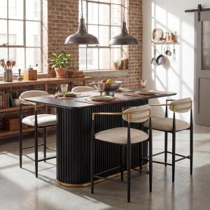Christopher Knight Home Grace 5 Piece Bar Table and Chairs Set for 4, Modern Counter Table & Bar Chairs Set for Kitchen and Dining Room Furniture, Metal Upholstered Counter Stools, Black+Beige+Gold(Black+beige+gold)