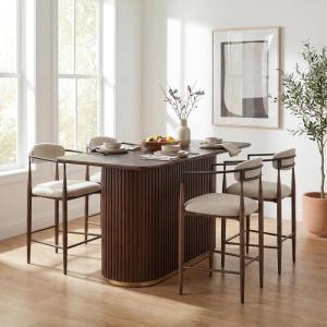 Christopher Knight Home Grace 5 Piece Bar Table and Chairs Set for 4, Modern Counter Table & Bar Chairs Set for Kitchen and Dining Room Furniture, Metal Upholstered Counter Stools, Black+Beige+Gold(Walnut+beige+black)