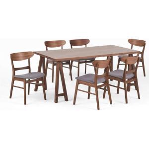 Christopher Knight Home Idalia Mid-Century Modern 7 Piece Dining Set, Light Beige and Walnut(Walnut + Dark Gray)