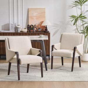 Christopher Knight Home Inmax Modern Upholstered Dining Chair Set of 2, Solid Wood Kitchen Side Chair, Wooden Dining Armchair, Extra Seat for Living Room, Light Beige+Brown(Beige+black)