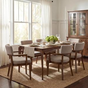 Christopher Knight Home Jarvan Modern Dining Table Set for 6, Kitchen Table and Dining Chairs Set of 6, Solid Wood Dining Room Table Set for 6, Dark Beige+Walnut