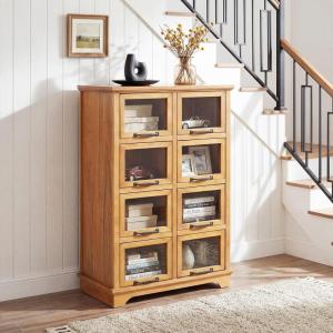 Christopher Knight Home Judland Modern Storage Cabinet with Glass Doors, Wooden Display Cabinet with Shelves and 8 Doors, Accent Cabinet for Living Room/Kitchen, Spacious Dining Room Cupboard, Natural