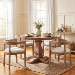 Christopher Knight Home Ladieu Extendable Dining Table Set for 4, Expandable Kitchen Table and Dining Chairs Set of 4, Rubberwood Dining Room Table Set for 4, Beige Boucle+Natural(Beige+natural)