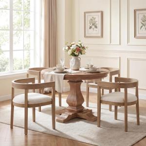 Christopher Knight Home Ladieu Extendable Dining Table Set for 4, Expandable Kitchen Table and Dining Chairs Set of 4, Rubberwood Dining Room Table Set for 4, Beige Boucle+Natural(Beige Boucle+natural)